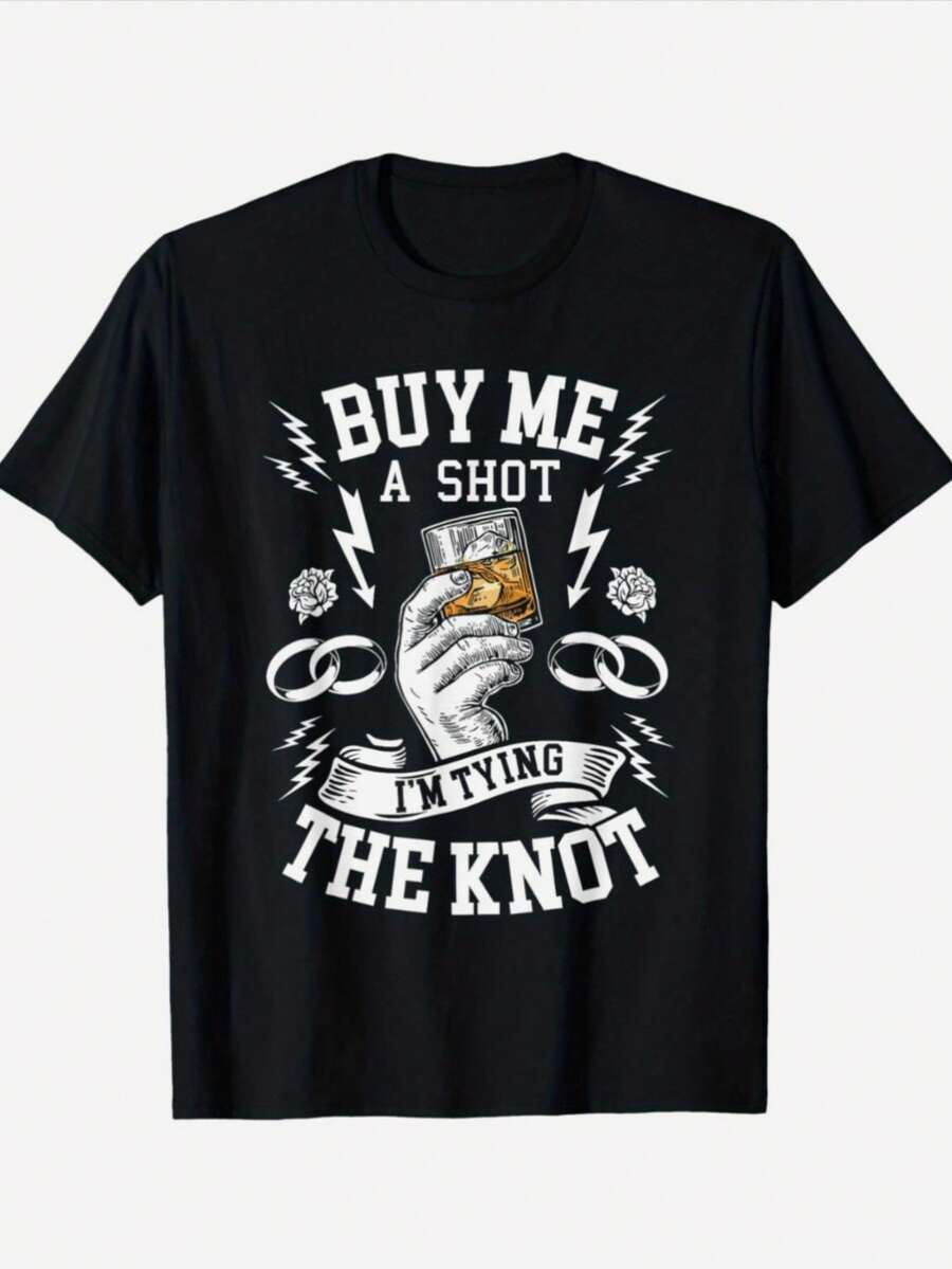 Groom Groomsmen Bachelor Party Funny Shot Drinking T-Shirts Crew Neck Summer Comfortable Casual Short Sleeve T-Shirt - 黑色 - 查看 1