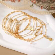 Bộ 5 chiếc vòng chân hình dứa và bướm đính ngọc trai phong cách Bohemian, trang sức nữ, mạ vàng, thích hợp đeo hàng ngày, dự đám cưới, tiệc tùng, làm quà tặng. - Vàng - Xem 2