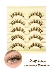 Rikuaild 5 Pairs Cartoon Brown False Eyelashes, Natural Curly Soft Hair Anime Style Lashes, Transparent With Natural Makeup Look, Cat Eye Design, Reusable - Spiky Manga Lashes - View 7