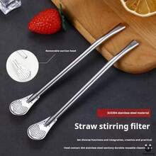 1 Piece Stainless Steel Yerba Mate Straw With Brush – Dual Function Stirrer & Filter, Dishwasher , Perfect For Cocktails, Camping & Gifts - Multicolor - View 6