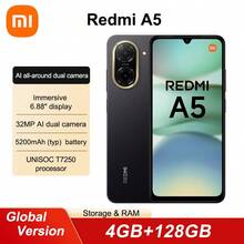 Redmi A5 3GB+64GB/4GB+128GB 全球版智能手机，电池容量 5200mAh，支持 15W 快充，配备 6.88 英寸大屏幕，双卡双待，运行 Android 15 系统，后置摄像头 3200 万像素。 - 黑色 - 查看 3