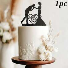 1 pièce/3 pièces Figurine de marié et mariée en acrylique noir, décoration pour gâteau de mariage, fiançailles, anniversaire - Multicolore - Voir 19
