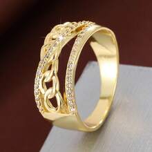 1pc Minimalist Chain-Shaped Intersecting Design Cubic Zirconia Women Ring, Casual Gift - Multicolor - View 10