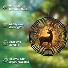 10 Inch Boho Metal Wind Chime, Mystical Deer Design, 360° Rotating Hook - Ideal For Spring And Summer Garden, Balcony Decor - Battery-Free, Vibrant Art Gift For Nature Lovers - A - View 5
