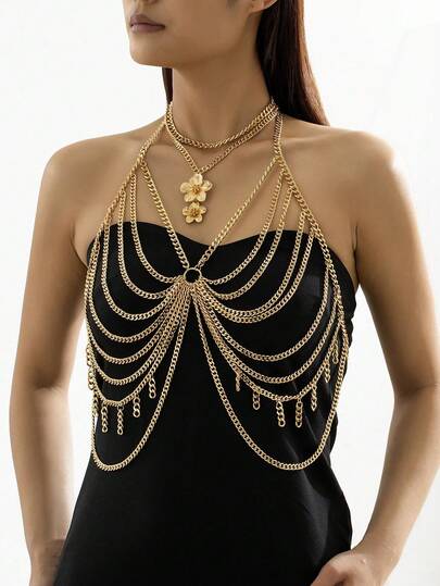 1 pezzo Catena per il corpo multistrato di lusso da donna con nappe, accessorio elegante per abiti da sera, gioiello da matrimonio, regalo per le vacanze