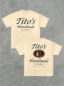 1 Pcs Tito's Handmade Vodka - Brand - Inspired Black T - Shirt - Front And Back With "Tito's Handmade Vodka" Typography And Logo! 100% Cotton 220g Double - Sided Printed T - Shirt180g 100% Cotton - Apricot - View 1