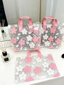 20个/10个装粉白樱花透明礼品袋 - 加厚防水可重复使用，带粉色提手 - 适用于礼品包装、零售展示、服装店、珠宝服饰购物、日常携带，适合母亲节、伴娘礼物、毕业礼物、生日礼物、结婚礼物、生日、新娘送礼会、婚礼等场合。 - B - 查看 3
