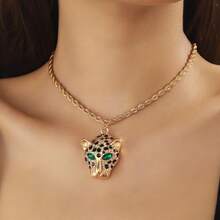 1 chiếc vòng cổ Hip Hop thời trang, mặt dây chuyền đầu báo bằng đá Diamante mạ điện 14k phong cách tiệc đường phố - Vàng - Xem 9