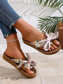 Sandalias de dedo con flecos para mujer, adecuadas para primavera, verano y otoño - Marrón - Ver 2