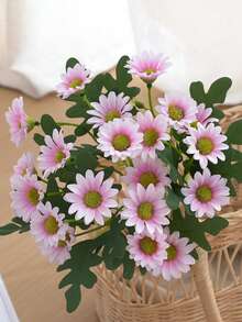 1/3/5支装 21枝人造雏菊花束，情人节礼物，婚礼装饰，新娘捧花，腕花，胸花，家居装饰花瓶填充物，DIY生日派对蛋糕装饰，新年装饰，摄影道具 - 粉色 - 查看 4