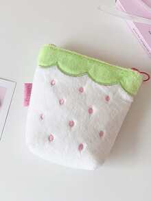 1pc Cute Plush Strawberry Storage Pouch, High-Quality Student Desk Organizer Bag, Portable Bluetooth Earphone Case, Cosmetic Bag - Strawberry - View 9