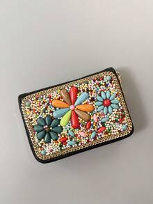 大容量多功能卡包钱包，波西米亚风格设计，包含摇钱树、孔雀眼和叶子图案，创意礼品之选，适合送给自己或朋友。女士卡包、迷你钱包、小钱包、手提包，女士钱包。 - 彩色 - 查看 18