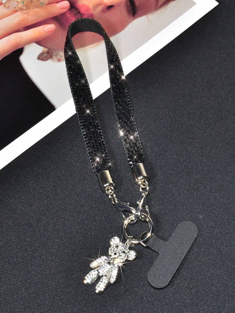 Luxury Shimmering Rhinestones 1 Set Wide Crystal Wrist Strap, Luxury Rhinestone Bear Pendant Phone Lanyard, High-End Keychain Holder, Personalized Accessory, Spring Birthday Gift Party - Multicolor - View 7