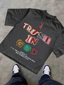 Tween Boy Cotten Clothes,Y2K-Inspired Letter Print T-Shirt - Casual Crew Neck, Short Sleeve, Machine Washable - Perfect For Spring/Summer/Fall,Fashion, Streetwear, Unisex, Men, Women - 深灰色 - 查看 1
