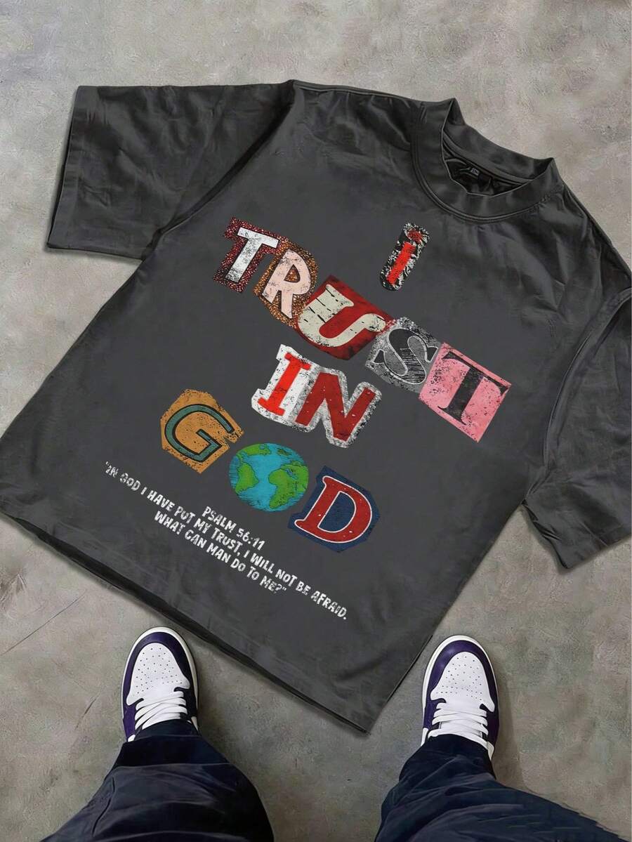 Tween Boy Cotten Clothes,Y2K-Inspired Letter Print T-Shirt - Casual Crew Neck, Short Sleeve, Machine Washable - Perfect For Spring/Summer/Fall,Fashion, Streetwear, Unisex, Men, Women - 深灰色 - 查看 1
