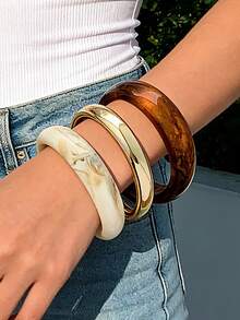 3pcs Retro Elegant Minimalist Acrylic Bangle Bracelets, Suitable For Women's Daily, Vacation And Party Wear, Gift - Multicolor - View 1