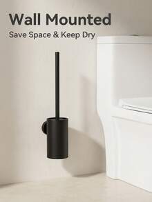 Bộ chổi cọ toilet treo tường màu đen mờ - Giá đỡ bằng hợp kim nhôm và nhựa PP, dụng cụ vệ sinh phòng tắm không cần khoan. - Xem 6
