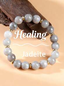 YAUKIA 1件女士优雅天然翡翠串珠手链，弹力饰品，具有疗愈、增强个人力量的功效，适合日常佩戴 - 彩色 - 查看 6