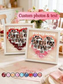 1pc Custom Photos & Text Heart Photo Collage Frame – Personalized Rose Flower Mom Photo Flower Shadow Box Frame With Custom Family Photos & Text | Heartfelt Mother'S Day Gift For Moms | Home Wall & Desk Decor - Multicolor - View 1
