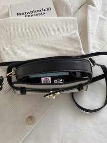 1pc Black Metal Hardware Decor PU Square Handbag, Women's Spring New Shoulder/Crossbody Bag - Black - View 6