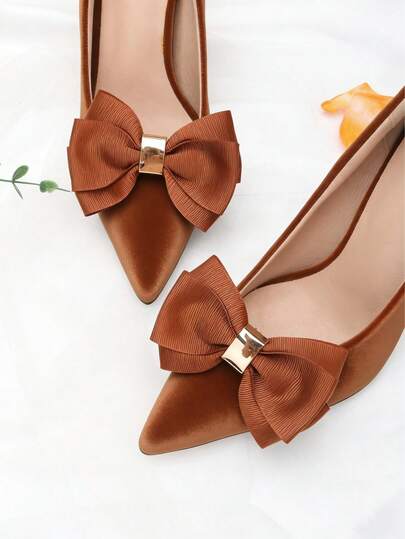 2 phụ kiện trang trí giày tự làm có thể tháo rời, hình nơ, màu mơ, đen, nâu, đỏ, đỏ tía, thích hợp cho giày cao gót, giày bít mũi, giày cưới nữ thời trang, thanh lịch và cao cấp.