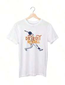 Vintage Graphic Tees Men, Detroit Tigers Motor City Vintage Graphic Tee, Baseball Sports Apparel Oversized Crew Neck, Father's Day Graduation Independence Day Top,   For Men - 白色 4 - 查看 1