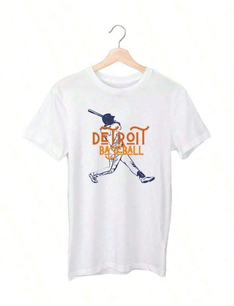 Vintage Graphic Tees Men, Detroit Tigers Motor City Vintage Graphic Tee, Baseball Sports Apparel Oversized Crew Neck, Father's Day Graduation Independence Day Top, For Men - 白色 4 - 查看 1
