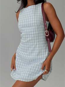 Women's Striped Bodycon Mini Dress Y2K Summer Crew Neck Sleeveless A-Line Sundress Lace Up Beach Vacation Tank Going Out Dresses - Màu xanh lam - Xem 2