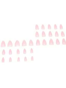 30片短款杏仁形可爱粉色纯色美甲贴纸，附赠1个指甲锉和1瓶果冻胶，适合节日、派对、日常佩戴的按压式美甲贴片 - 粉色 - 查看 4