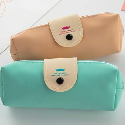 Korean Style PU Snap Pencil Case - Minimalist Fresh Elegant Large Capacity Stationery Bag With Anti-Dirt Performance, Suitable For Holding Pens