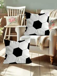 1/2/4pcs Soccer Themed Decorative Pillow Covers, With Soccer Pattern, Black And White Checkerboard Design, Size 17.7 X 17.7 Inches, Soft Polyester Material, Zipper Closure, Machine Washable - Perfect For Living Room And Bedroom Decor. - Multicolor - View 6