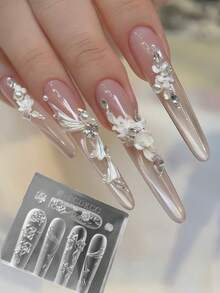 新款精致浮雕模具，3D蝴蝶玉兰花硅胶美甲模具 - 無色 - 查看 6