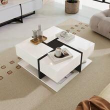 High-Gloss Coffee Table With 4 Drawers, Linear Design And Unique Color Combination, Storage Space Underneath. 78 X 78 X 36 Cm. - White 2 - View 2