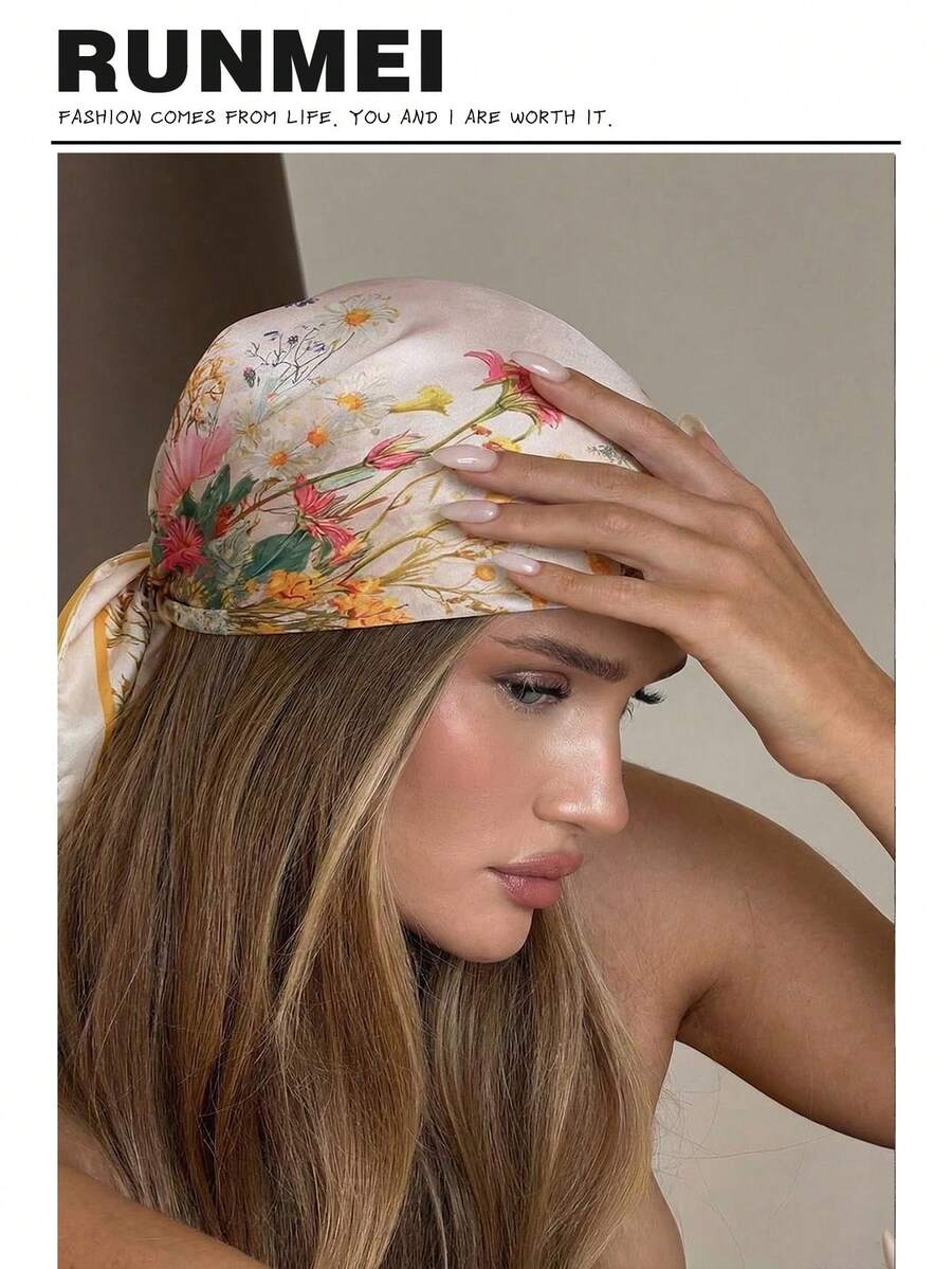 1pc Women's Elegant Paisley Print Summer Scarf Headscarf, Head Accessory Hair Accessory, Suitable As A Fashionable Matching Accessory - Pink - View 1