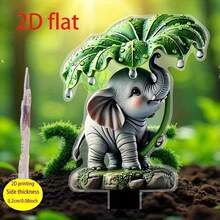 1pc Bohemian Style Acrylic Elephant Garden Stake With Umbrella, Waterproof Outdoor Decor, Scratch-Resistant, Suitable For Potted Plants And Landscaping, Light Catcher, Great For Patio And Lawn Decoration, No Electricity Required, 2D Flat - A - View 3