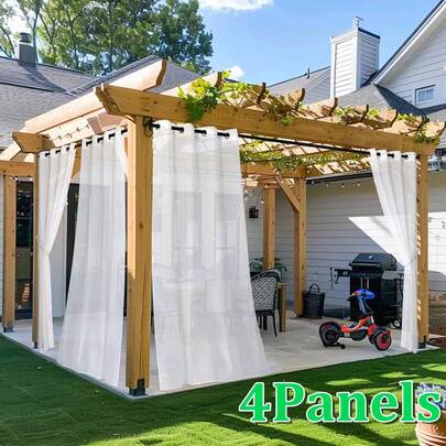 4片装户外防水薄纱窗帘，适用于露台、门廊、凉亭等场所，透明窗帘，也可作卧室、阳台、阳光房装饰窗帘。