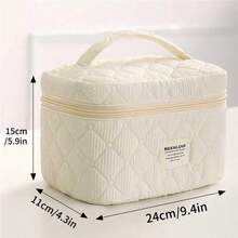 1 pieza Bolsa de cosméticos acolchada con relieve en beige, de textura suave, lavable y fácil de limpiar, bolsa de maquillaje vintage de gran capacidad y organizador de viaje, bolsa de almacenamiento multifuncional para lápiz labial, toallas sanitarias, monedas, llaves, etc., bolsa de maquillaje de espuma minimalista y cómoda, con diseño de cremallera, ligera y esponjosa, adecuada para el nuevo período escolar, el Día de la Madre, el cumpleaños, la primavera/verano, el aniversario, las vacaciones, el regreso a la escuela, estuche de cosméticos - Beis - Ver 18