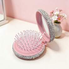 1pc/2pcs Rhinestone Decor Mini Scalp Massager Comb With Mirror, Portable Air Cushion Folding Brush, Suitable For All Hair Types, Mini Hair Brush, Party/Wedding Gift, Travel Essential, Foldable Hair Brush With Mirror, Valentine's Day, Birthday, Back To School - Comb - View 16