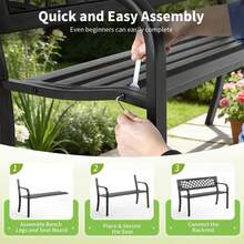 Garden Bench,Outdoor Benches,Iron Steel Frame Patio Bench With Mesh Pattern And Plastic Backrest Armrests For Lawn Yard Porch Work Entryway,Black - Black - View 6