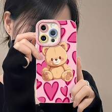Lindo osito de color canela sobre fondo de corazones rosas.funda de teléfono Fundas compatibles con ,Apple,VIVO,OPPO,,, y Honor.Fabricadas en silicona TPU,ofrecen protección contra golpes y caídas. - Blanco - Ver 6