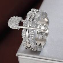 1 pieza Anillo con diseño de alfiler con forma de ojo de caballo geométrico incrustado con circonita para mujeres - Multicolor - Ver 5