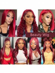 易于佩戴的假发 13*4 前蕾丝假发 - 预剪裁预熨透明蕾丝，即戴即用，人造高温直发，180% 密度，波波头假发，6-16 英寸长假发，18-36 英寸混合发，适合日常佩戴、家庭聚会、节日、派对，黑色/棕色/酒红色/橙色可选，带婴儿发。 - SBUG/99J - 查看 7