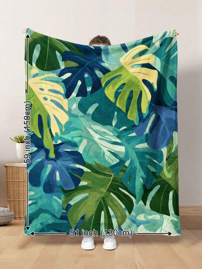 1pc Modern Minimalist Art, Colorful Turtle Shell Bamboo Leaf, Botanical Pattern Square 2D Printed Plush Blanket, Soft & Warm, Suitable For All Seasons, Living Room, Sofa, Lounge Chair, Bedroom, Car Travel, Camping, Office Home Decor, Great Gift