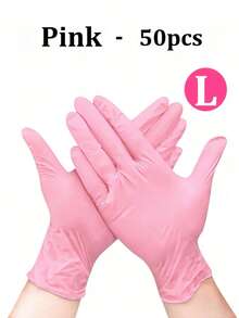 100pcs Disposable Pink Nitrile Gloves, S/M/L Sizes Available. Durable Household Cleaning Gloves, Suitable For Kitchen, Bathroom, Cleaning, Beauty, Hair Dyeing And Pet Care (No Packaging Box) - Pink - View 9