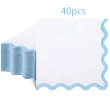 20pcs/40pcs/60pcs Blue Wavy Edge Napkins, 2-Ply Classic White Napkins With Light Blue Wavy Edges, Disposable Dessert Beverage Napkins, Suitable For Mother's Day, Bridal Shower, Gender Reveal Party, Birthday And Other Occasions - Blue - View 10