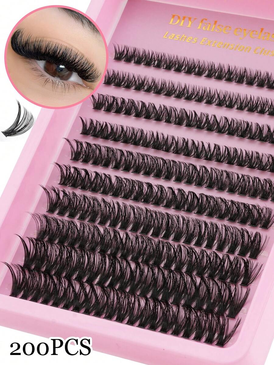 200pcs D-Curl Fluffy Faux Eyelashes, 8-16mm Mixed Length, 60pcs Cluster Lashes, Ideal Gift For Beginners, Novices, Beauty Lovers - D - View 1