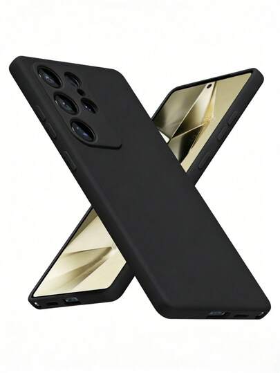 1pc Simple Solid Black Liquid Silicone Shockproof, Anti-Slip & Scratch-Resistant Phone Case, Compatible With Samsung S20-S26 Series, Perfect For Valentine's Day/New Year Gift