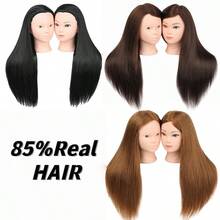 Đầu ma-nơ-canh nữ cao 26 inch, 85% tóc thật, 15% tóc tổng hợp, dùng để tập làm tóc giả, mẫu đầu để thực hành thiết kế tóc cho nhà tạo mẫu, kèm giá đỡ. - Xem 1
