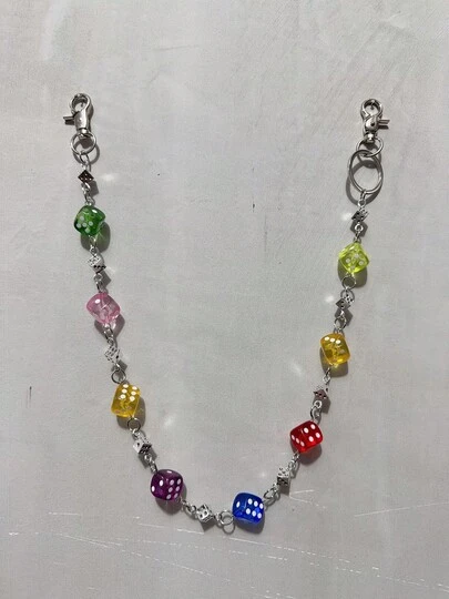 Dây xích hình xúc xắc nhiều màu sắc, phong cách Punk Y2K Hip Hop, phụ kiện sang trọng unisex, quà tặng Halloween & lễ hội, màu sắc ngẫu nhiên.