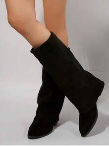 Suede Knee-High Boots For Autumn/Winter, French Style With Chunky Heel And Pointed Toe. Ref 9002 - màu đen - Xem 16